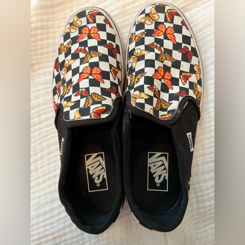 Vans Slip-On Sneakers with Checkered and Butterfly Design